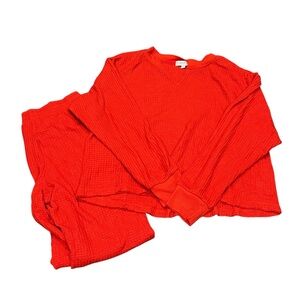 P.J. Salvage Vibrant Red waffle knit pajama set M joggers with pockets cozy soft